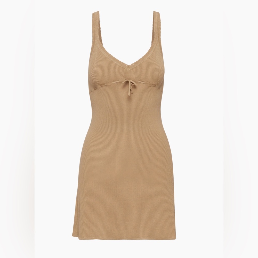 Aritzia Wilfred Brown‎ Ribbed Mini Angel Dress sz MEDIUM